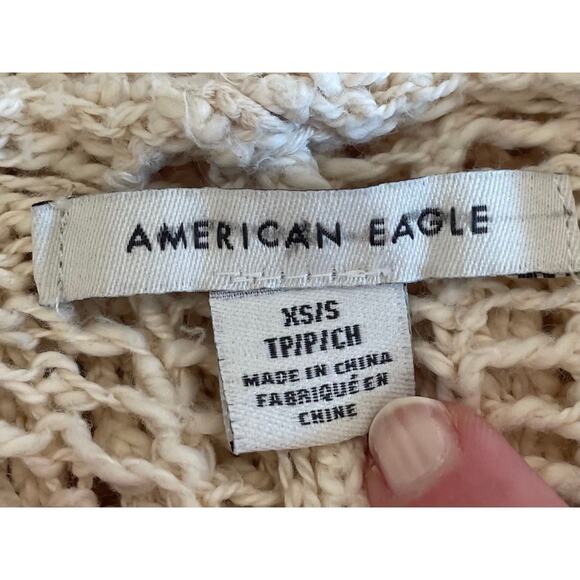 American Eagle Ivory Short Sleeve Hooded Open Knit Open Front Cardigan Duster S - Picture 5 of 9
